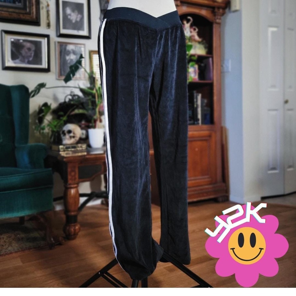 Rave Velour Track Pants Vintage Y2K Striped Side Lounge 2000s Casual Size L